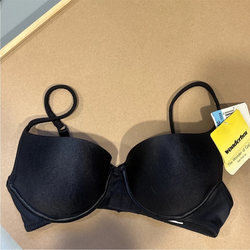 NWT Wonderbra 34C Black Underwire Bra Satin Push-up Wonder Of Gel 7234 2006 NEW